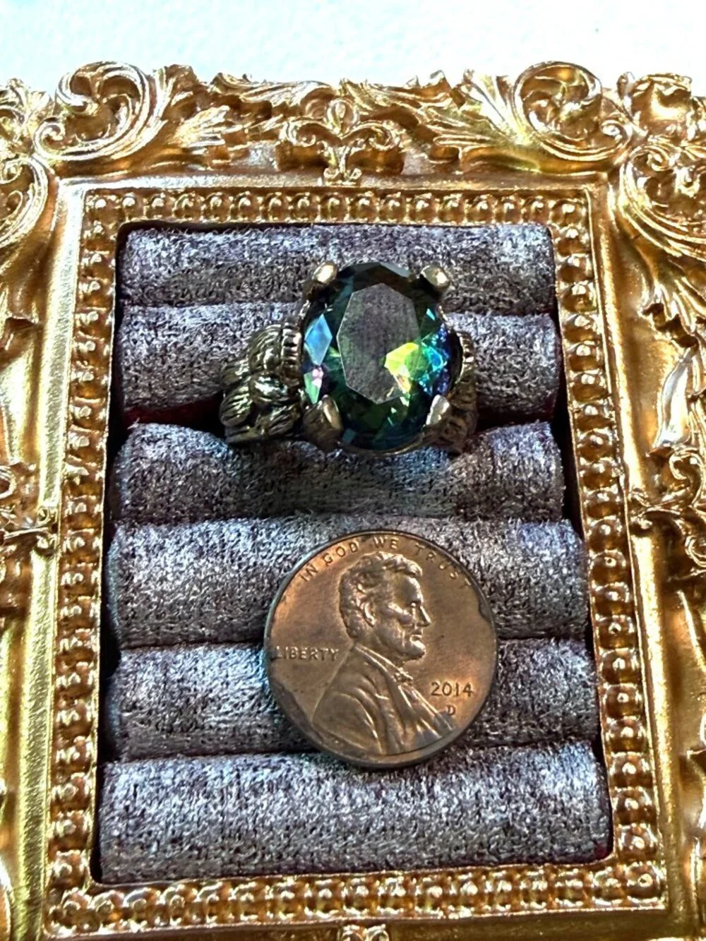 Adjustable Vintage Style Mystic Topaz Ring Intricate Copper Setting